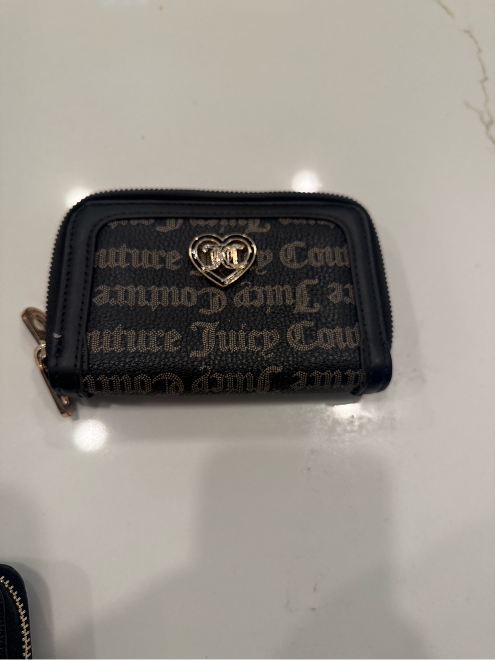 Juicy Couture Black and Gold Logo Zip Card Case